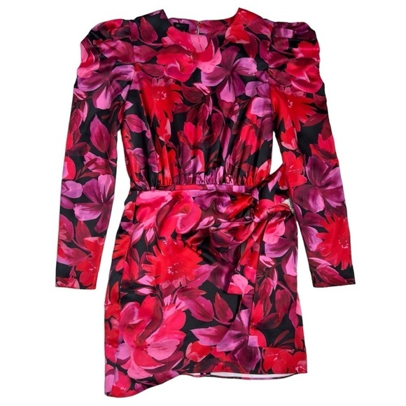 NBD Levigne Mini Wrap Style Dress in Dark Floral - Picture 3 of 16